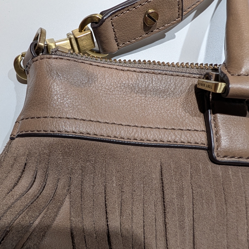 Tory Burch Taupe Fringed Suede Shoulder Bag - Picture 3 of 3